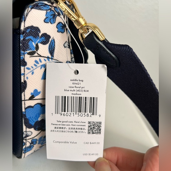 Kate Spade Madison Peacock Floral Printed Saddle in blue multi Saffiano Bag NWT - Picture 14 of 15